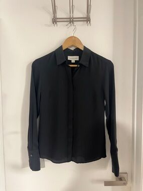 Unsubscribed Black Silk Button-Down Blouse